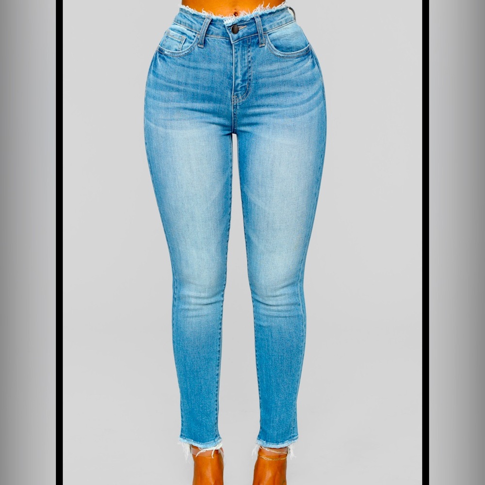 Fashion Nova Blue High Rise Jeans with Distressing